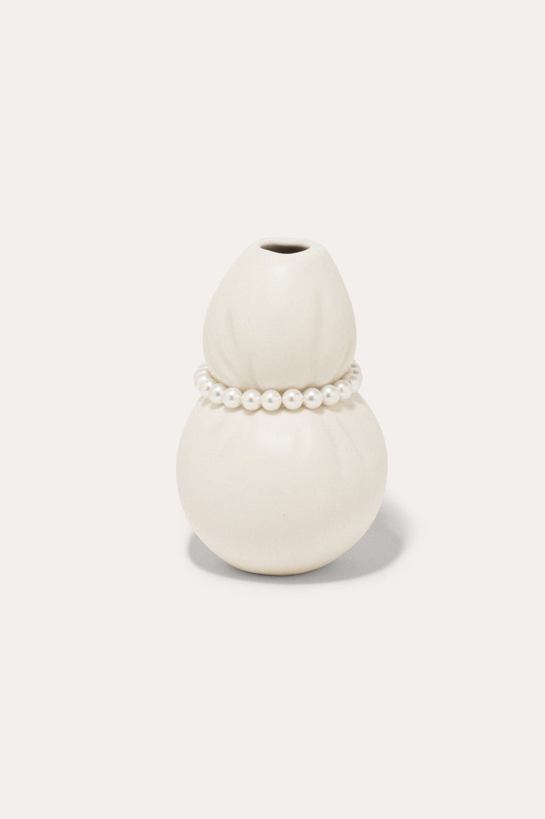 Squeezed - Petit vase blanc mat avec fausses perles