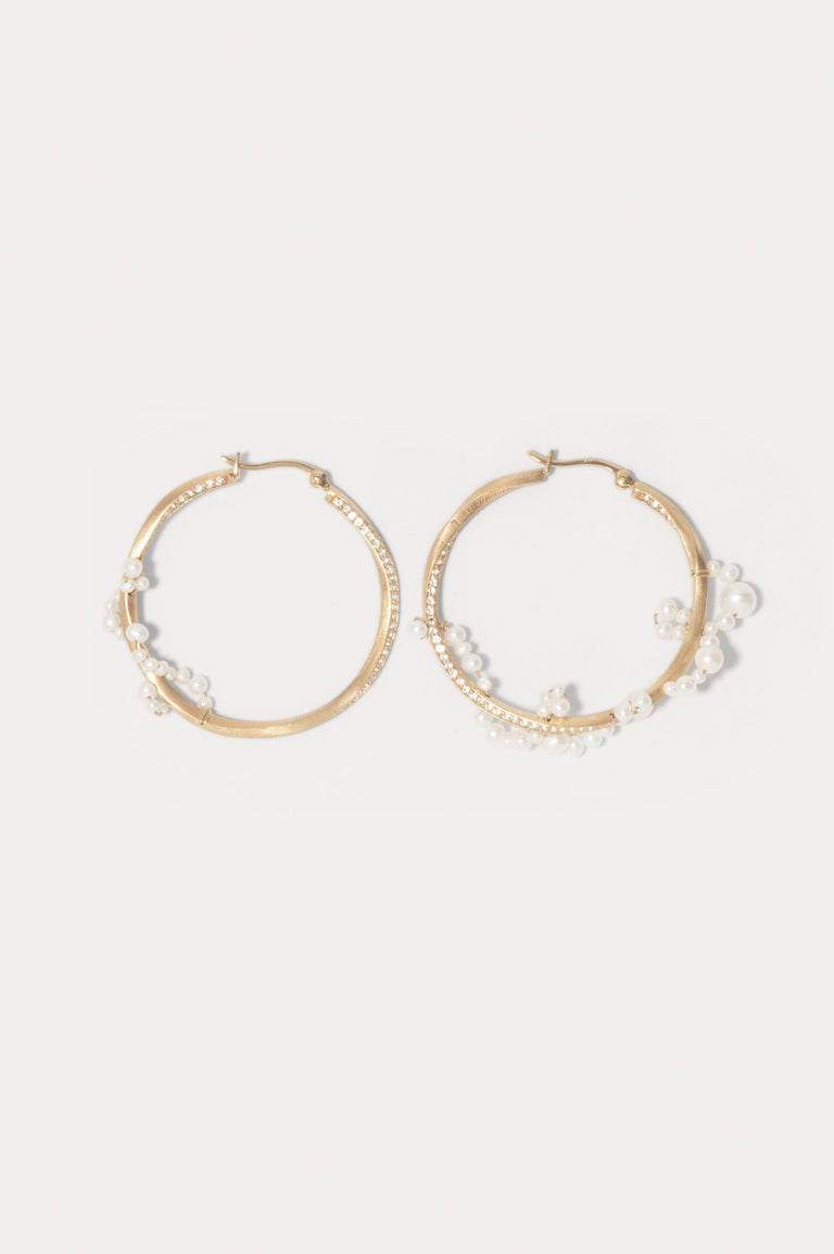 Manifold II - Pearl and White Topaz Gold Vermeil Earrings