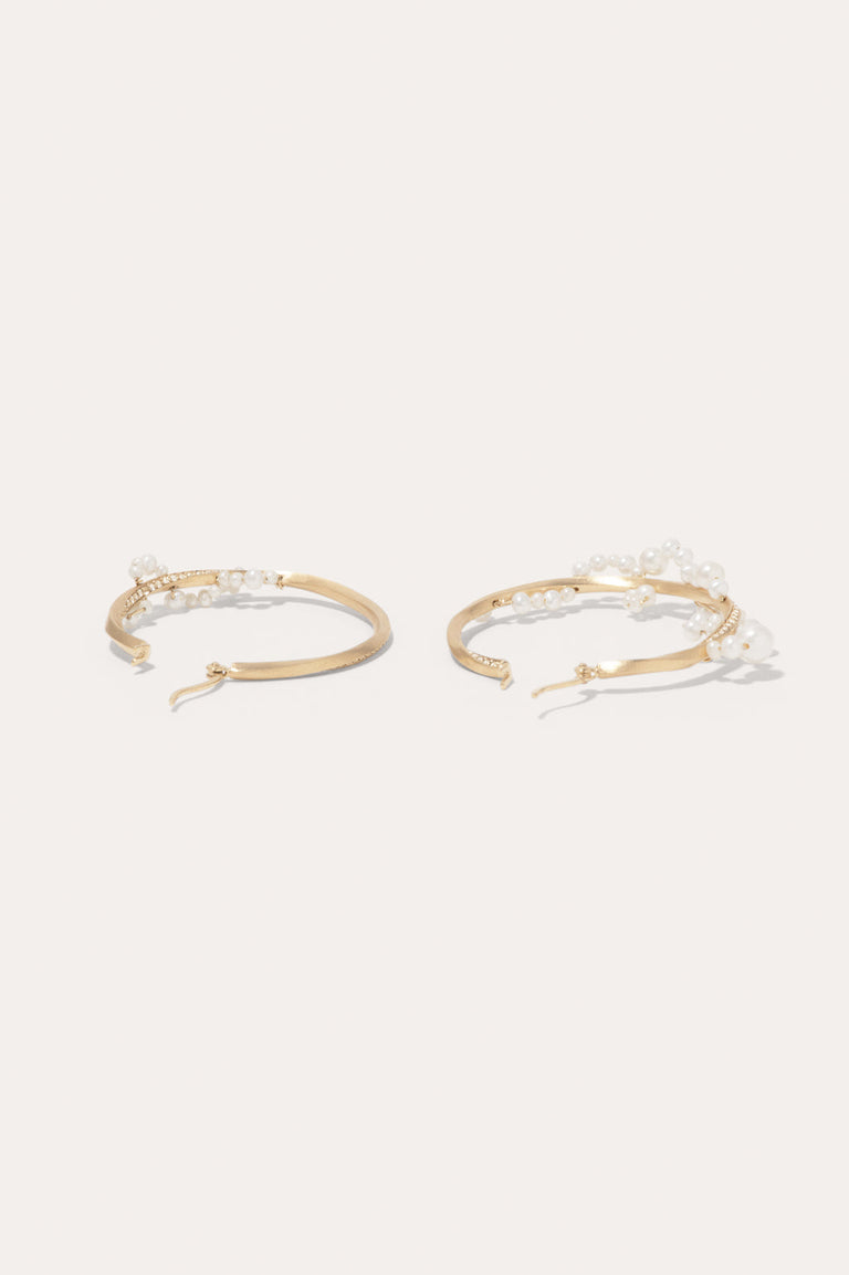 Manifold II - Pearl and White Topaz Gold Vermeil Earrings