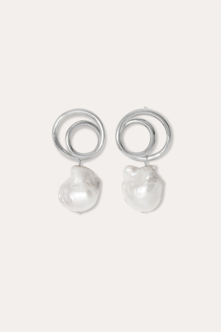 Coiling -  Baroque Pearl and Platinum Plated Earrings