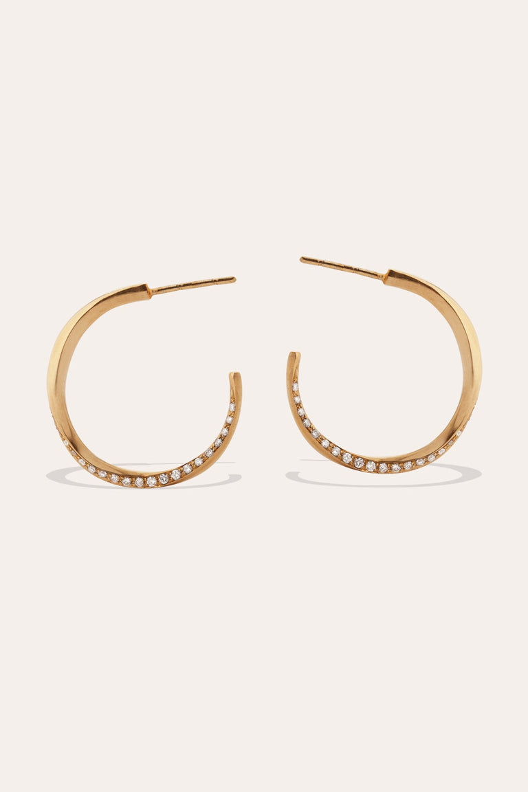 Les phases de la Lune - Boucles d'oreilles créoles en or jaune 18 carats et diamants