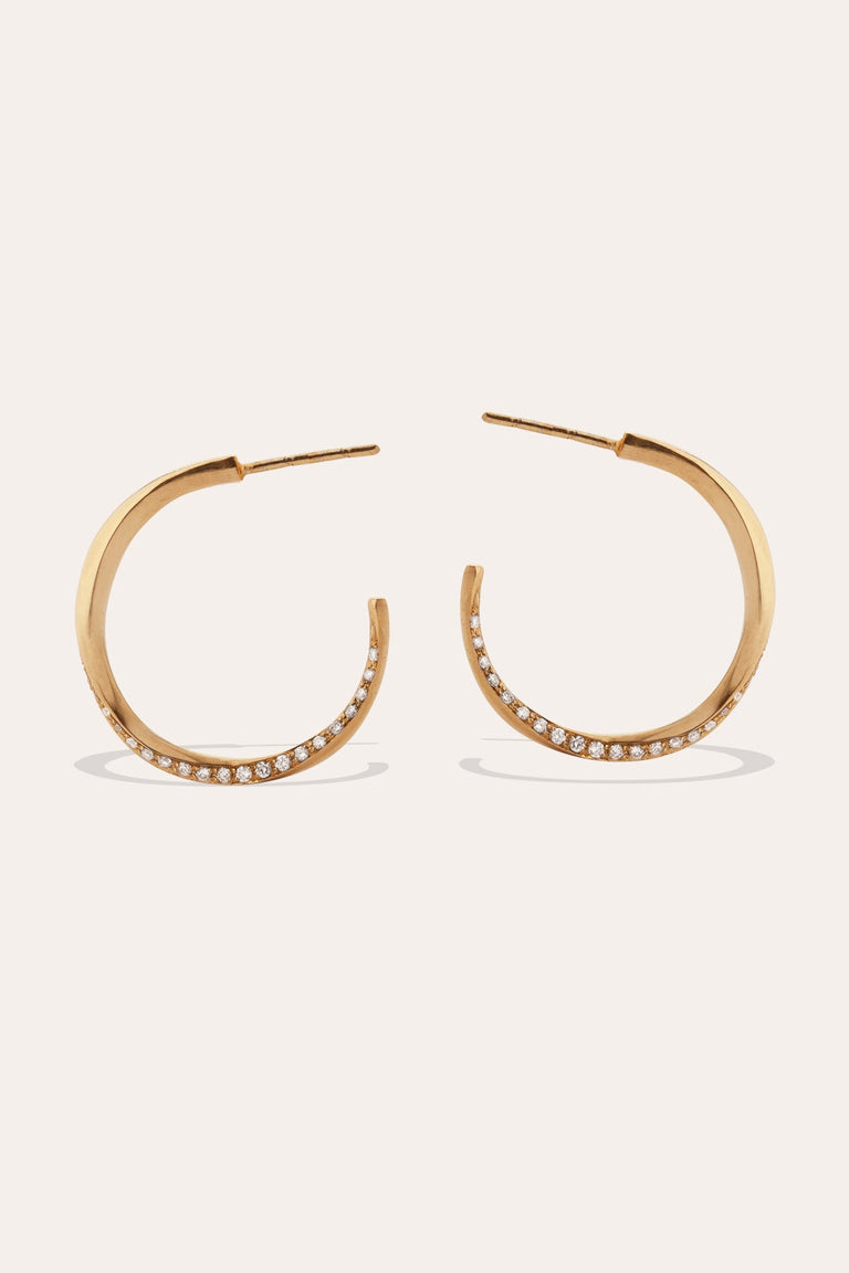 The Phases of the Moon - 18 Carat Yellow Gold and Diamond Hoop Earrings
