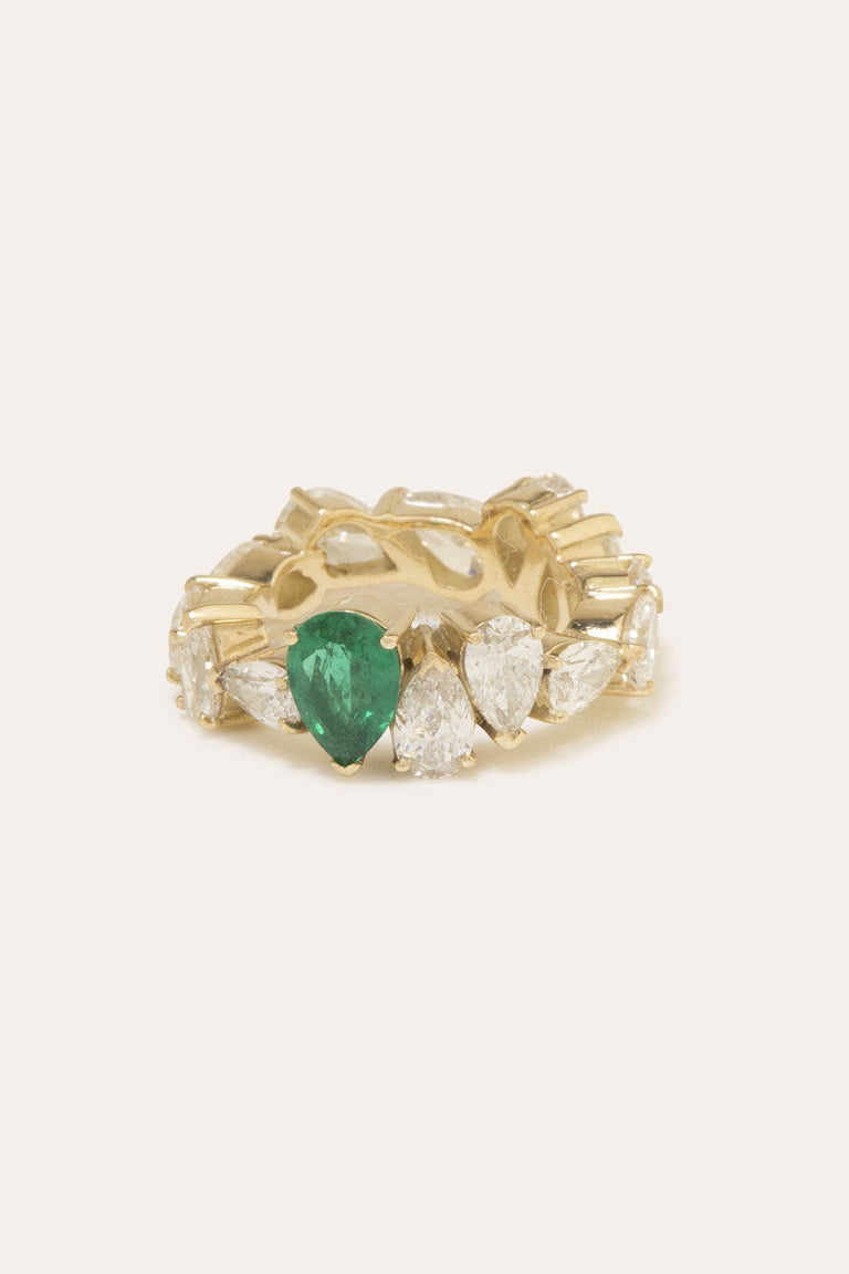 The Ocean of Night - 18 Carat Yellow Gold Diamond & Emerald Ring