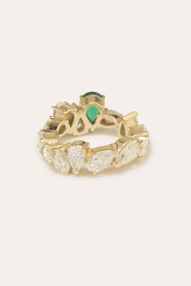 The Ocean of Night - 18 Carat Yellow Gold Diamond & Emerald Ring