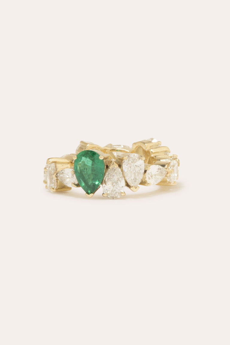 The Ocean of Night - 18 Carat Yellow Gold Diamond & Emerald Ring