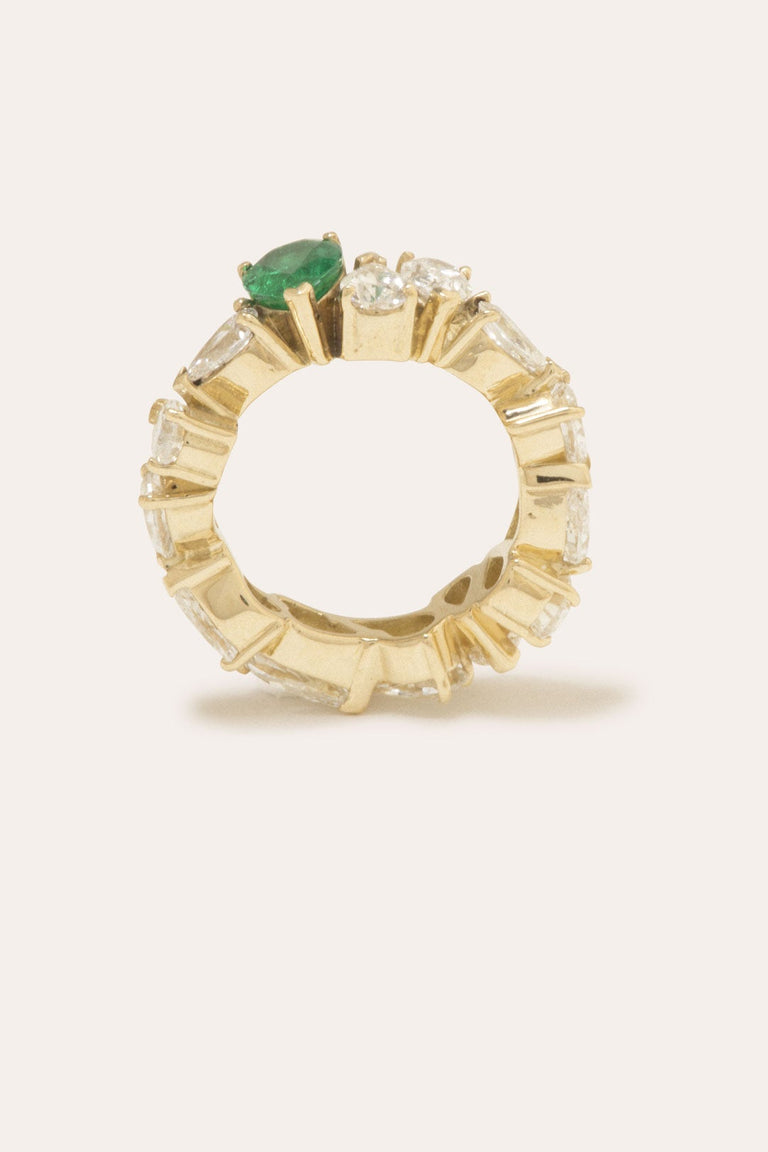 The Ocean of Night - 18 Carat Yellow Gold Diamond & Emerald Ring