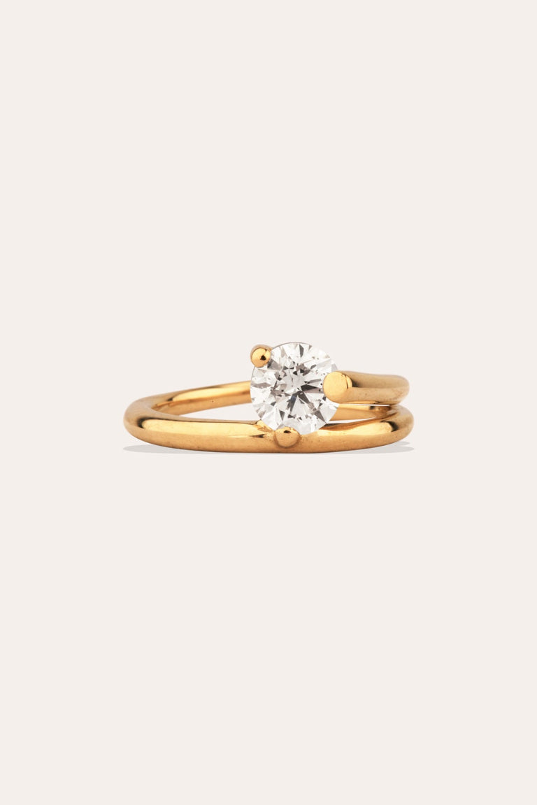 La Fleur Dévoyée - Bague de Fiançailles Solitaire en Or Blanc 18 Carats et Diamant Rond