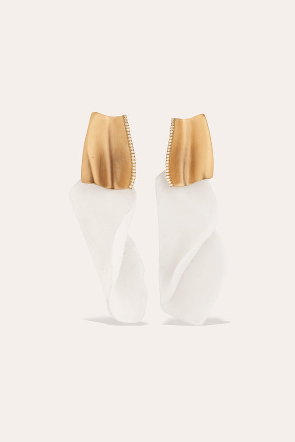 Intellectuels en colère - Boucles d'oreilles en vermeil or, céramique et topaze blanche