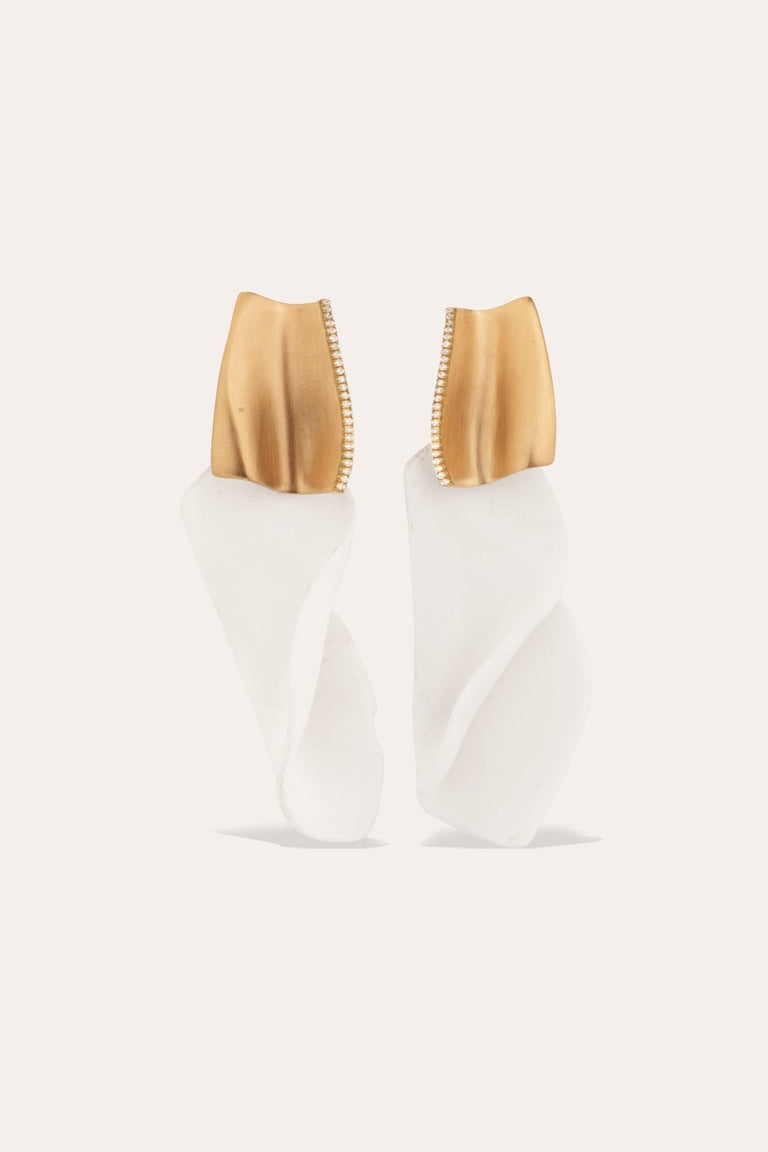 Intellectuels en colère - Boucles d'oreilles en vermeil or, céramique et topaze blanche