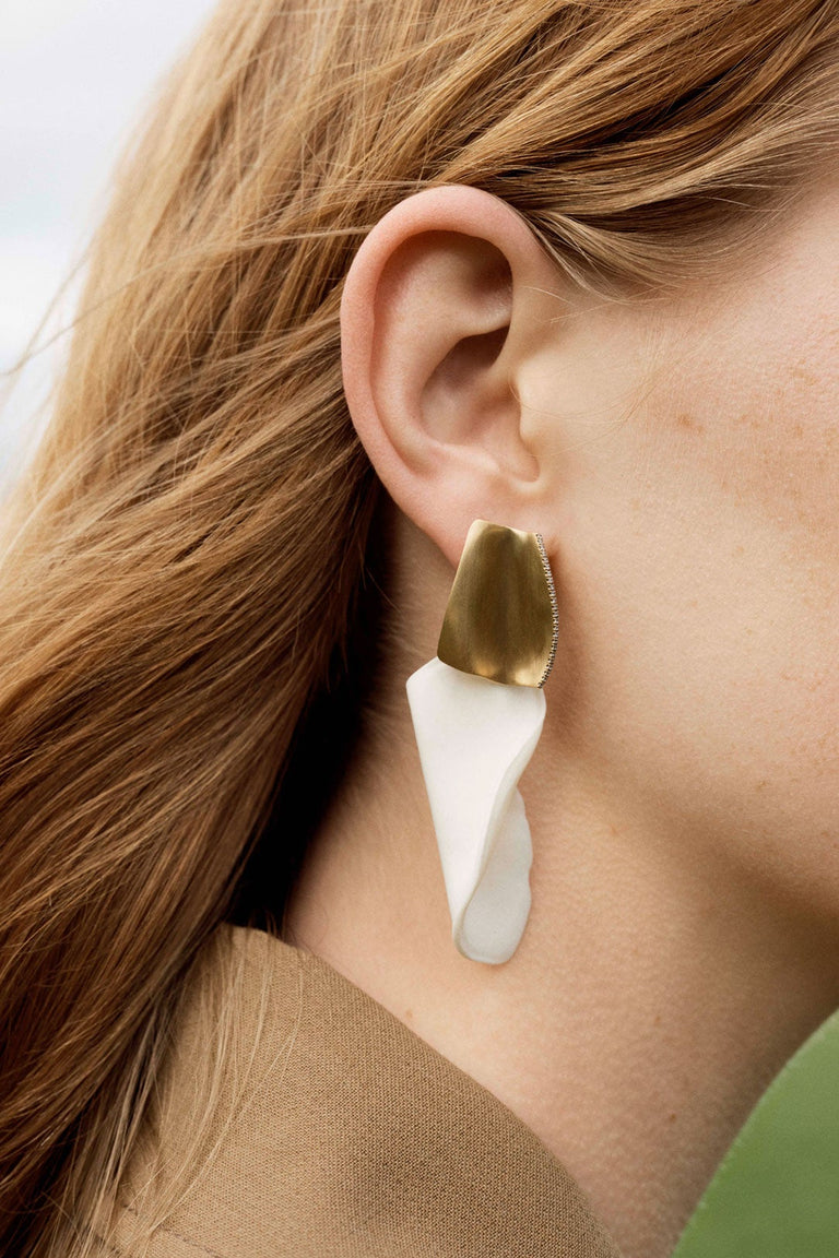 Angry Intellectuals - Ceramic and White Topaz Recycled Gold Vermeil Earrings