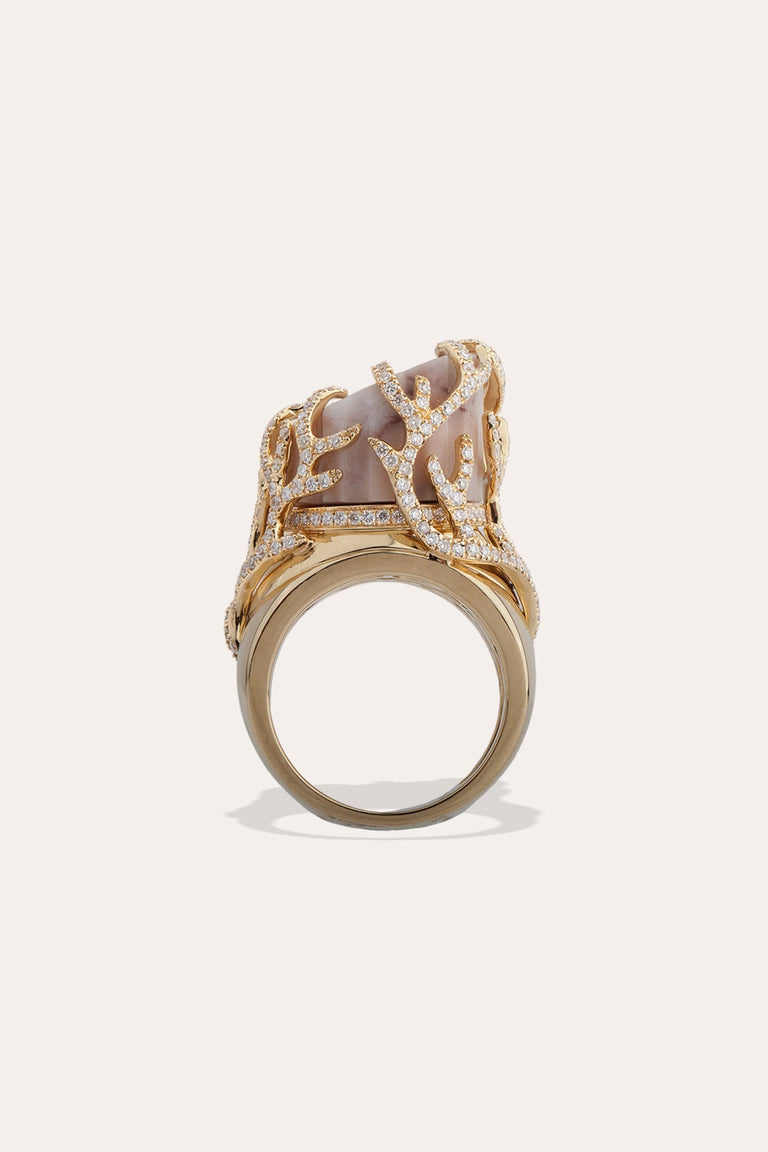 La Mort de Sophocle - Bague en Or Jaune 18 Carats, Marbre et Diamants