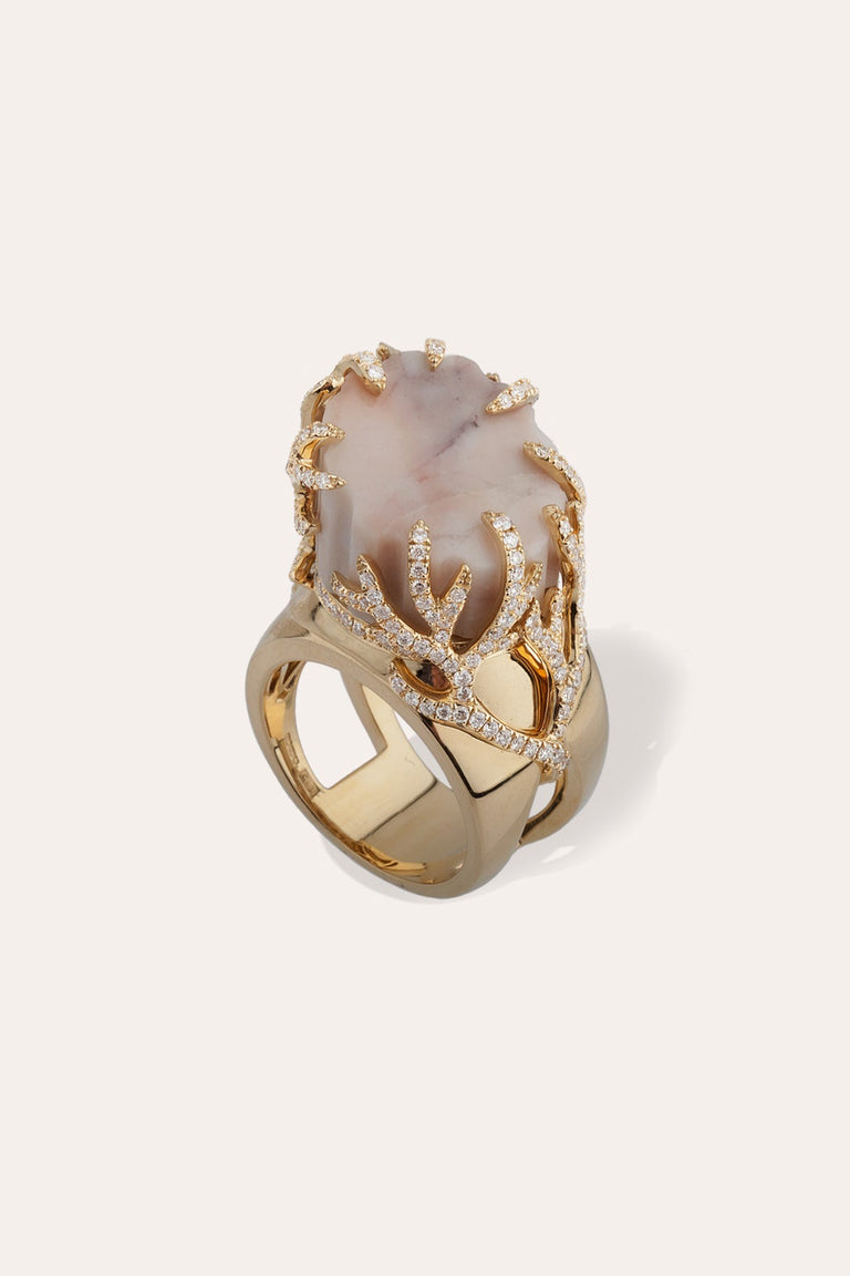 La Mort de Sophocle - Bague en Or Jaune 18 Carats, Marbre et Diamants