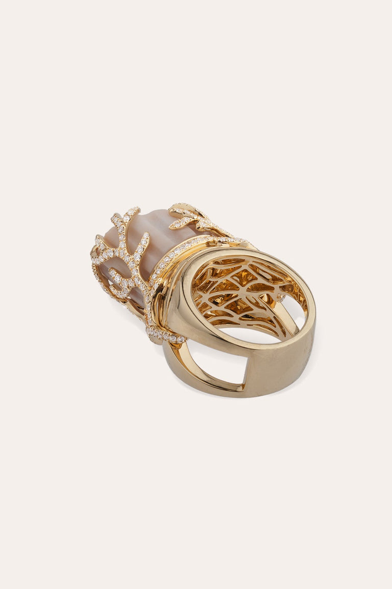 La Mort de Sophocle - Bague en Or Jaune 18 Carats, Marbre et Diamants