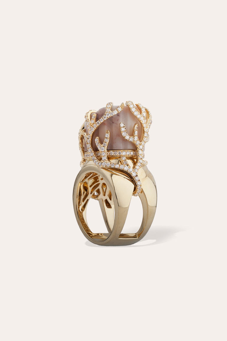 La Mort de Sophocle - Bague en Or Jaune 18 Carats, Marbre et Diamants