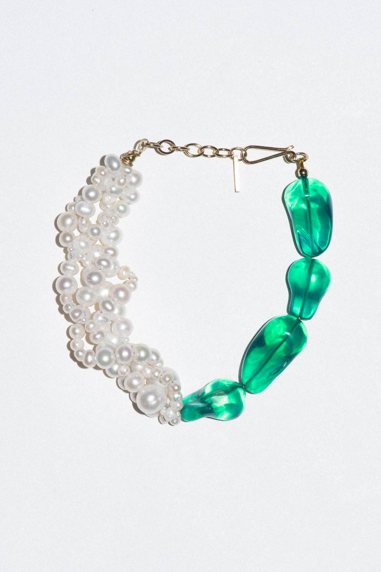 Parade of Possibilities II - Pearl and Green Bio Resin Gold Plated Bracelet