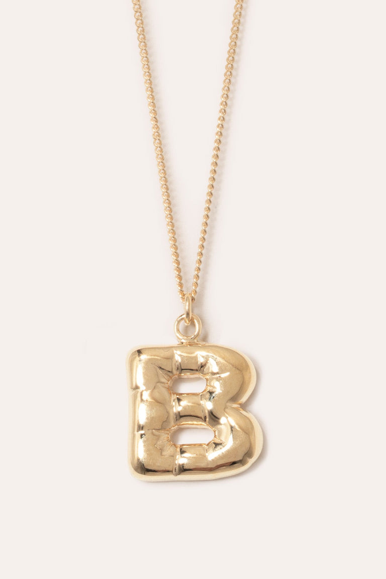 B Letter Name Pendant Initial Necklace Gold Plated Brass