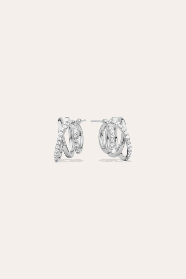 Flow - Boucles d'oreilles en argent sterling plaqué platine et topaze blanche