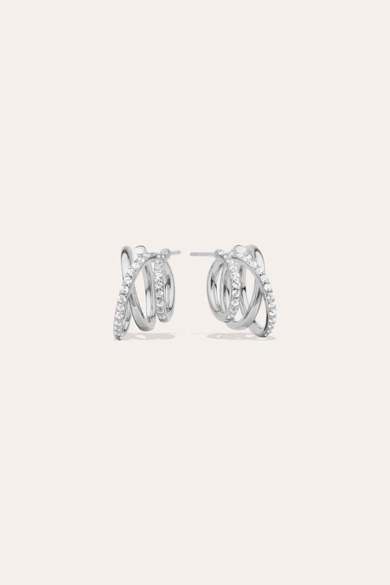 Flow - Boucles d'oreilles en argent sterling plaqué platine et topaze blanche