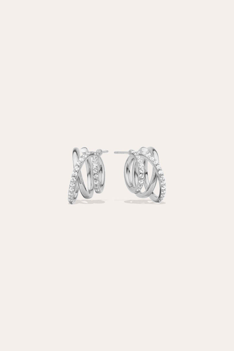 Flow - White Topaz and Platinum Plated Sterling Silver Earrings