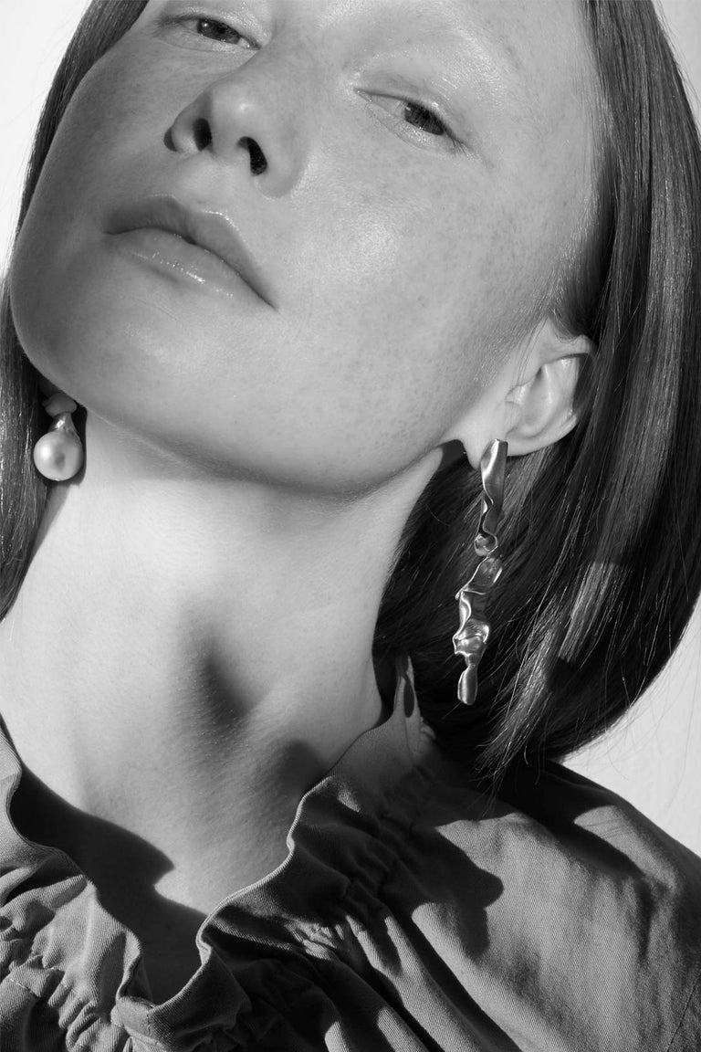 Crumple - Pearl and Ceramic Recycled Silver Earrings