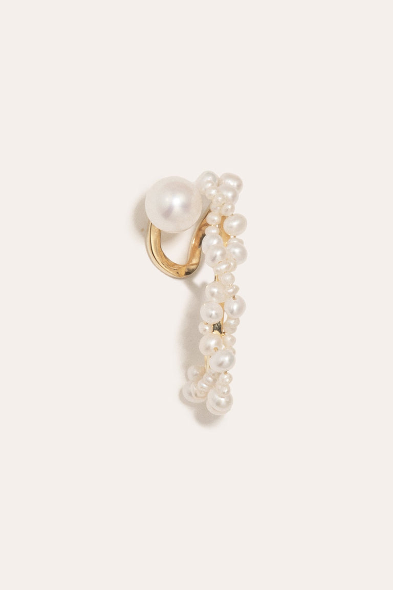 A Parable on Frozen Time - Freshwater Pearl and Gold Vermeil Ear Climber