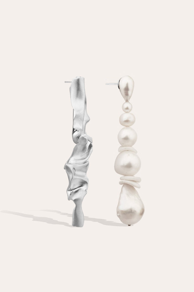 Crumple - Pearl and Ceramic Recycled Silver Earrings