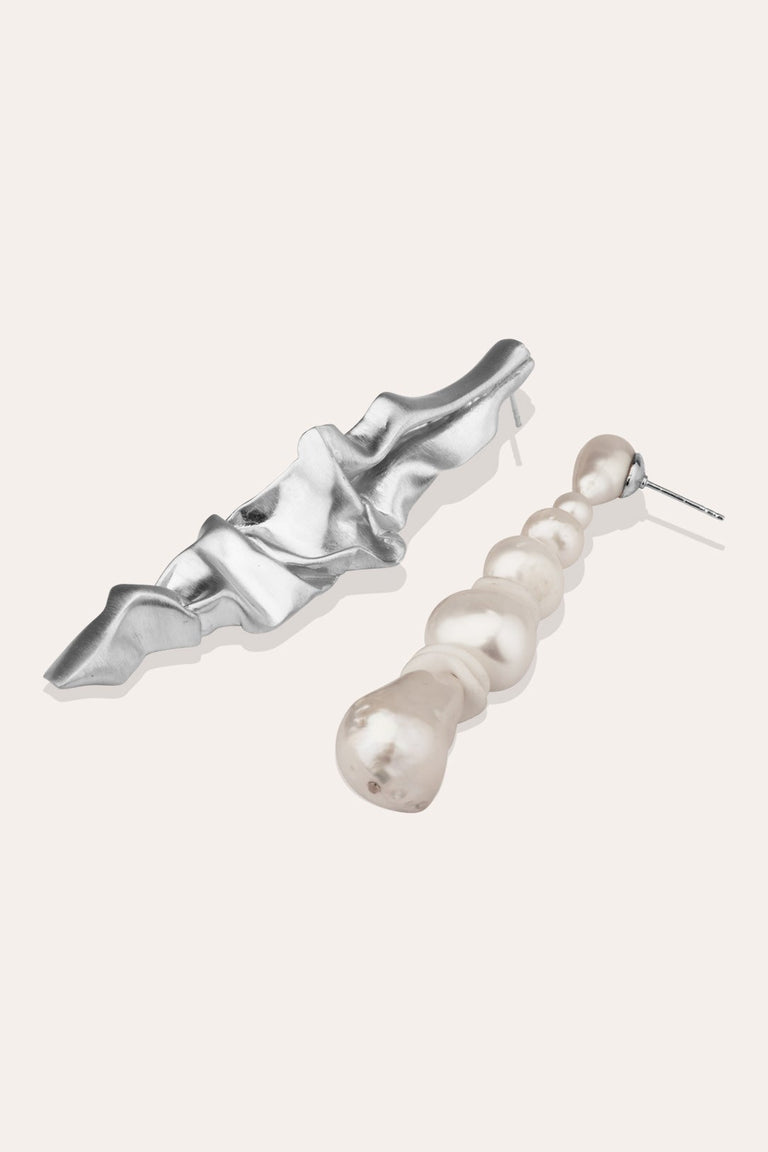 Crumple - Pearl and Ceramic Recycled Silver Earrings