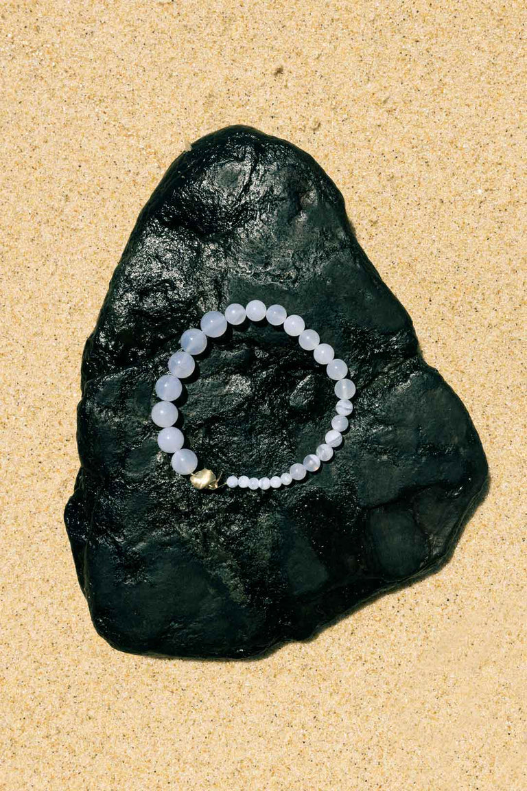 Tidelands - Bracelet en agate dentelle bleue et vermeil