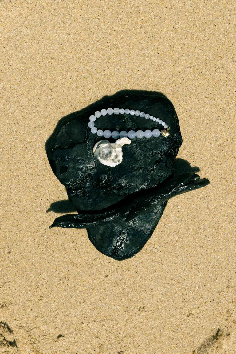 Tidelands - Bracelet en agate dentelle bleue et vermeil