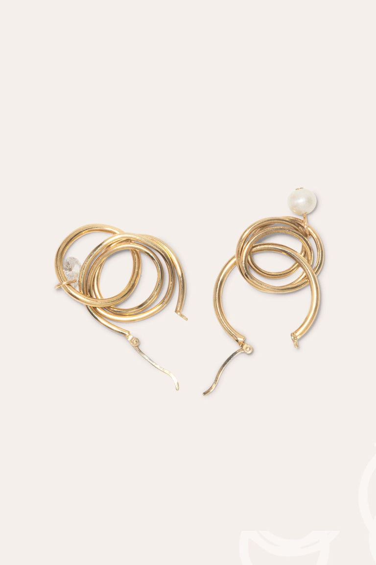 Stream -  Pearl and Zirconia Gold Vermeil Earrings