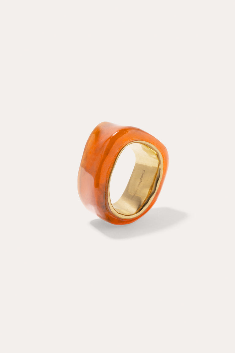 Un cercle vertueux ? - Bague Signet en Résine Bio Orange et Vermeil