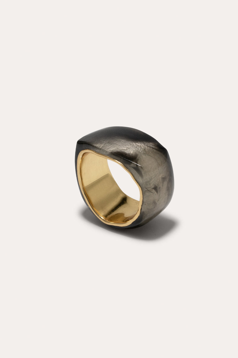 Un cercle vertueux ? - Bague chevalière en résine bio Quartz Fumé et Vermeil