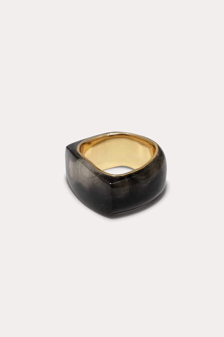 A Virtuous Circle? - Smoky Quartz Bio Resin and Gold Vermeil Signet Ring