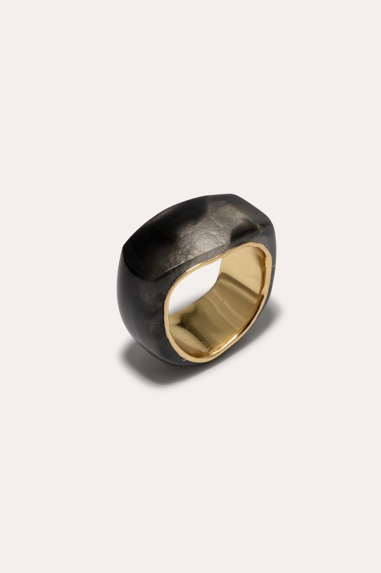 A Virtuous Circle? - Smoky Quartz Bio Resin and Gold Vermeil Signet Ring