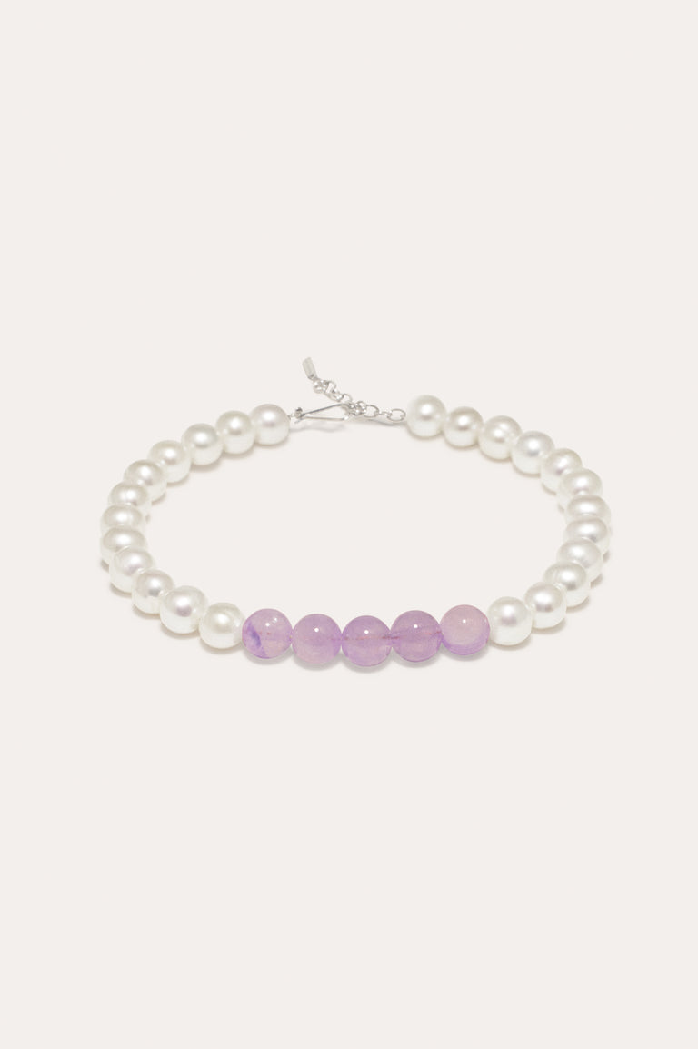 So Far So Good -  Pearl and Lilac Jade Bead Recycled Silver Bracelet