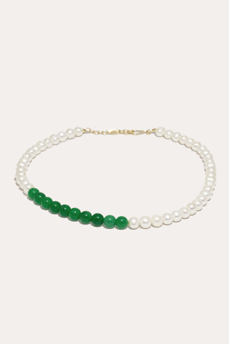 H44 -  Pearl and Green Bio Resin Gold Vermeil Necklace