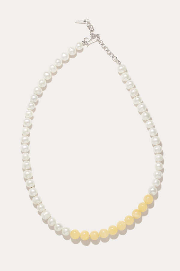 Jusqu'ici tout va bien - Collier plaqué platine perle et perles de jade jaune