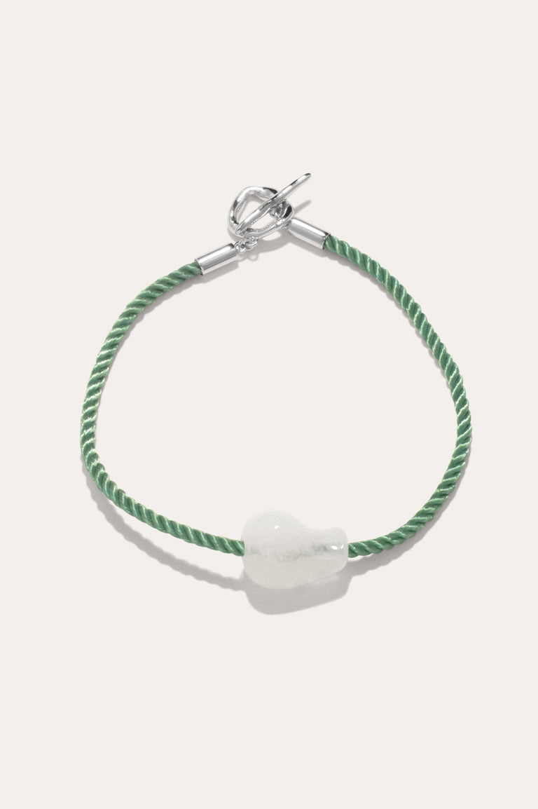H58 - Bio Resin and Green Cord Platinum Plated Bracelet