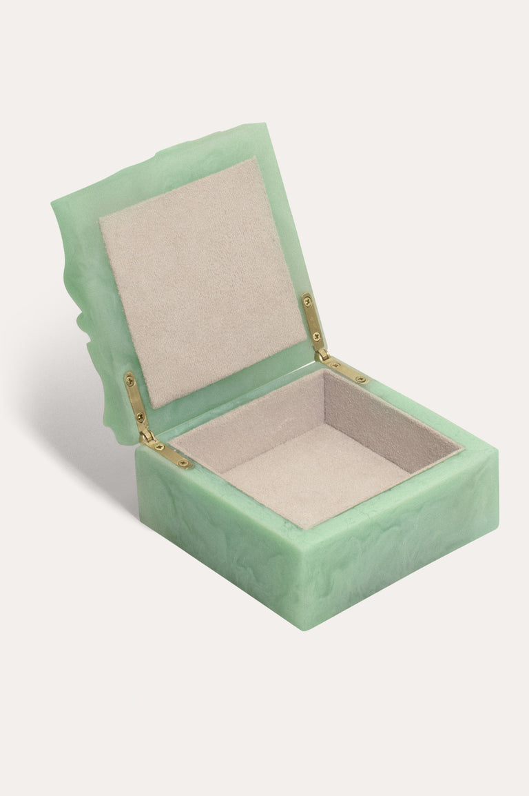 Small Jewellery Box - Marble Resin Box in Matte Jade