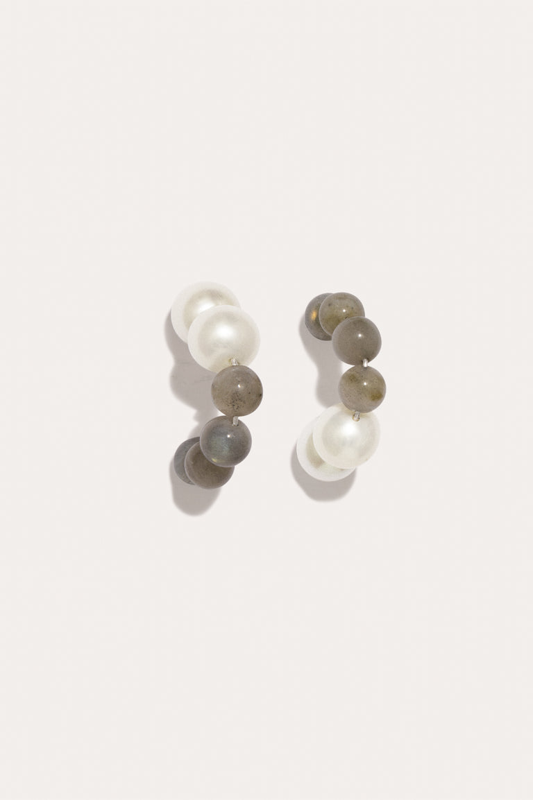 Fee‐fi‐fo‐fum - Pearl and Labradorite Bead Rhodium Plated Earrings