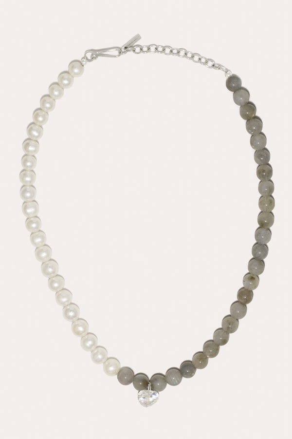 Pif, paf, pouf – Collier en Perles, Zircons Cubiques et Perles de Labradorite Plaqué Rhodium