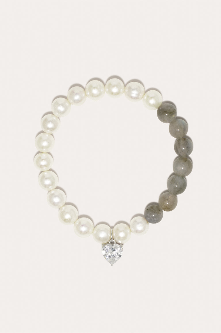 Fee‐fi‐fo‐fum - Pearl, Cubic Zirconia and Labradorite Bead Rhodium Plated Bracelet