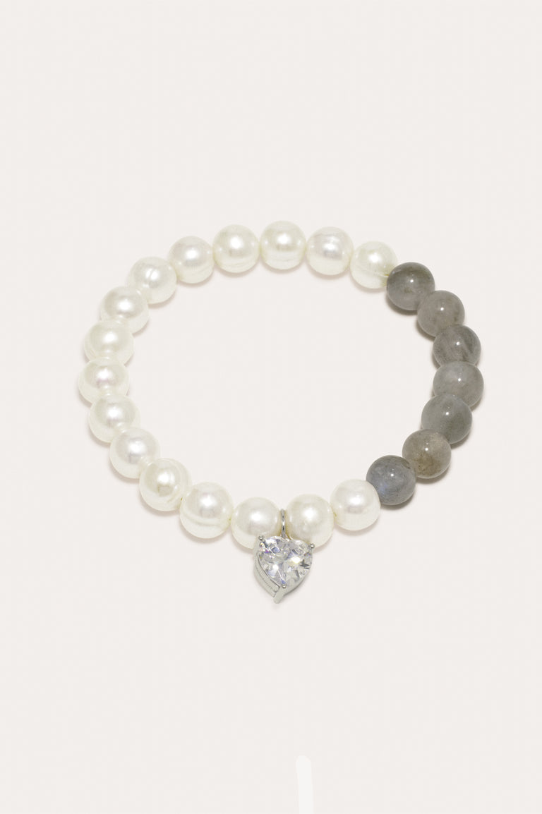 Fee‐fi‐fo‐fum - Pearl, Cubic Zirconia and Labradorite Bead Rhodium Plated Bracelet