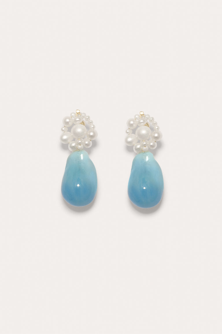 Tra-la-la – Boucles d'oreilles en résine bio bleue et nacre vermeil or recyclé