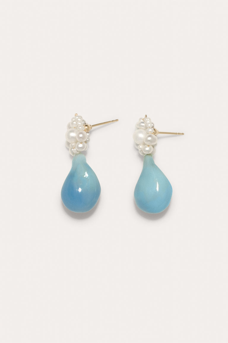 Tra-la-la – Boucles d'oreilles en résine bio bleue et nacre vermeil or recyclé