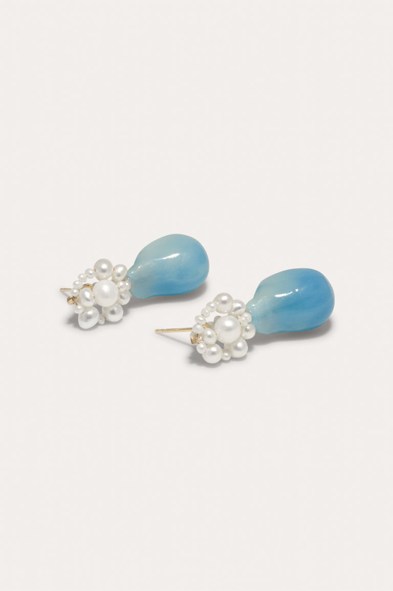 Tra-la-la – Boucles d'oreilles en résine bio bleue et nacre vermeil or recyclé