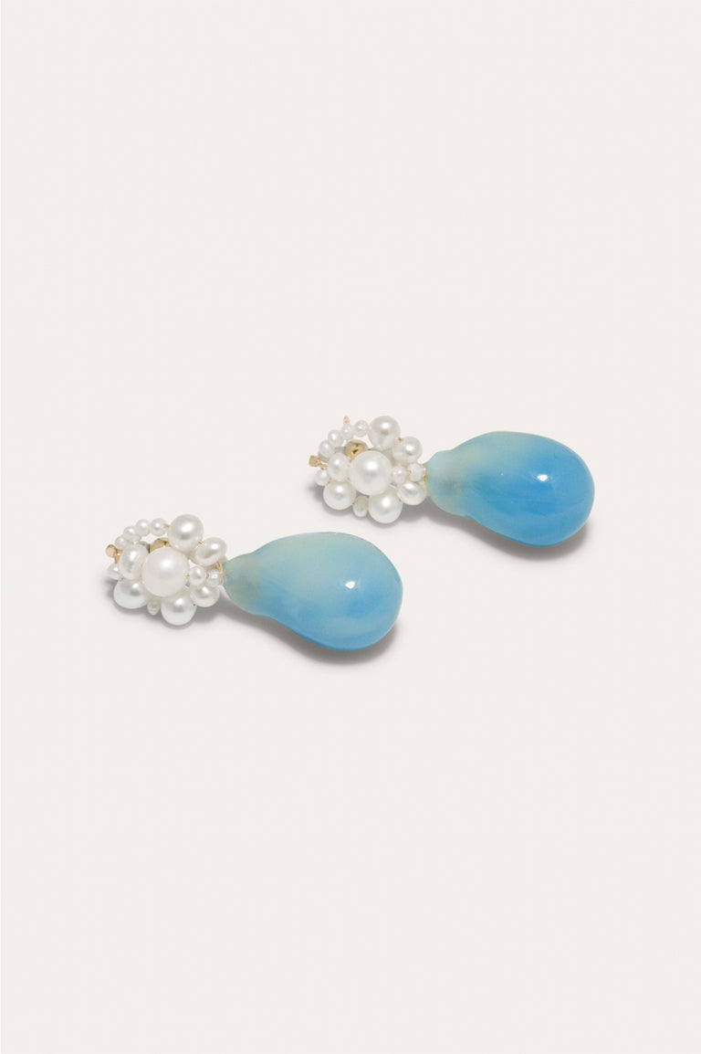 Tra-la-la – Boucles d'oreilles en résine bio bleue et nacre vermeil or recyclé