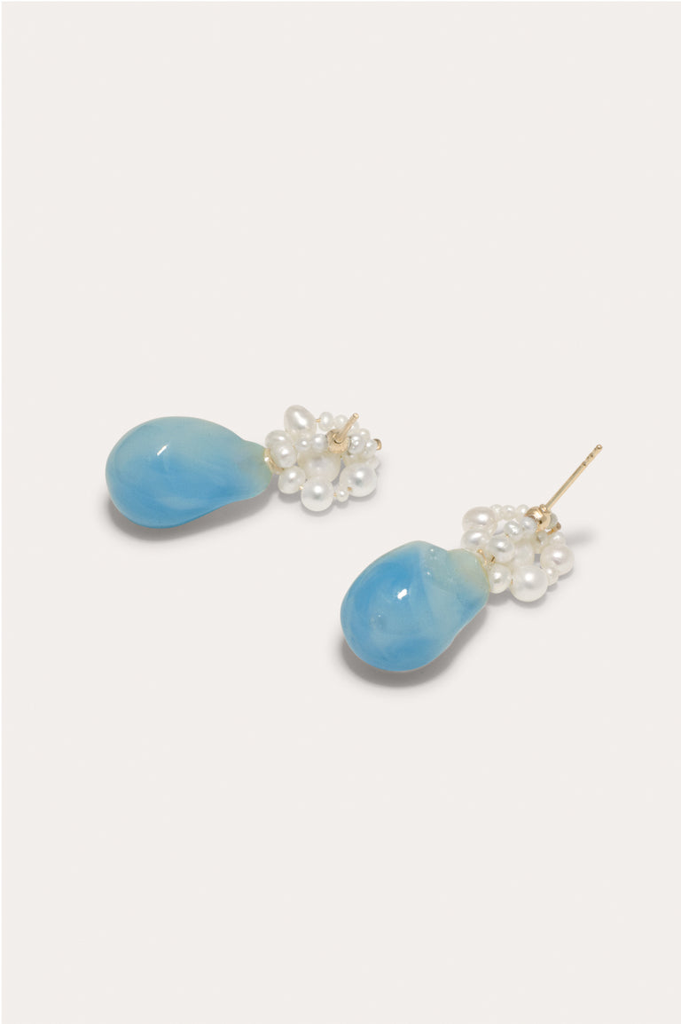 Tra-la-la – Boucles d'oreilles en résine bio bleue et nacre vermeil or recyclé