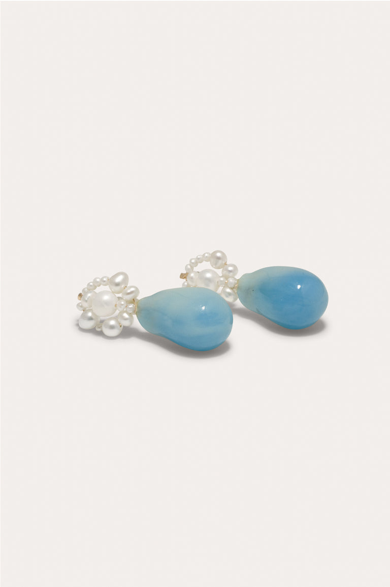 Tra-la-la – Boucles d'oreilles en résine bio bleue et nacre vermeil or recyclé