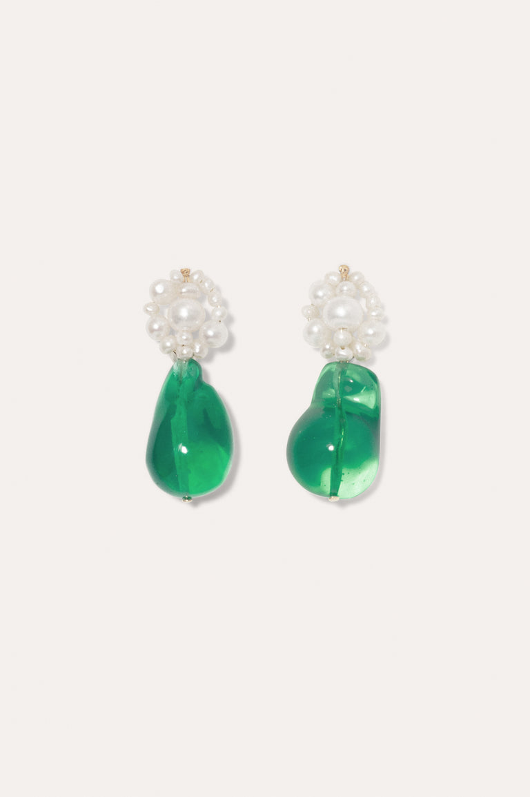 Tra-la-la – Boucles d'oreilles en résine bio perle et verte en vermeil recyclé